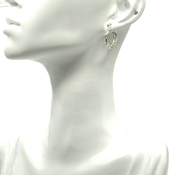 Silver-plated Small Hoop Earrings Twisted Rope Design - Picture 8 of 8